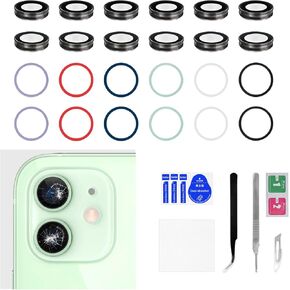 6 مجموعات لـ iPhone 12 Back Camera Lens Placense for iPhone 12 mini مع إطار معدني أرجواني أزرق أزرق أبيض أبيض أسود HD عدسة عدسة خلفية مع مجموعة أدوات إصلاح إصلاح