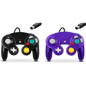 FIOTOK Gamecube Controller, Classic Wired Controller for Wii Nintendo Gamecube - Enhanced (Black & Purple-2Pack)
