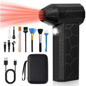 Power Electric Air Air Duster - 4 ترس قابلة للتعديل 130000 دورة في الدقيقة هواء كهربائي مع ضوء LED - منفاخ هواء اللاسلكي القابل لإعادة الشحن للكمبيوتر ولوحة المفاتيح والخارجية والمنزل والسيارة
