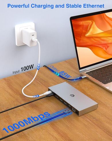 16-in-1 Docking Station, 4K Triple Display USB C Dock with 2HDMI & DP, 100W PD Charging, 10Gbps USB-C/USB-A Data Trasfer, 3USB 3.0, SD/TF, LAN, Audio Compatible for Type C Computer Devices in Kuwait