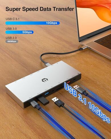 16-in-1 Docking Station, 4K Triple Display USB C Dock with 2HDMI & DP, 100W PD Charging, 10Gbps USB-C/USB-A Data Trasfer, 3USB 3.0, SD/TF, LAN, Audio Compatible for Type C Computer Devices in Kuwait