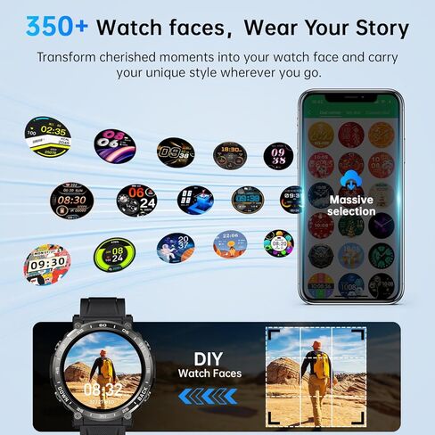 الساعات العسكرية الذكية للرجال - الإجابة/إجراء المكالمات ، IP68 خطوة للياقة البدنية مضاد للماء مشاهدة مع شاشة النوم/110+ أوضاع رياضية/عداد الخطى ، ساعة ذكية تكتيكية لنظام Android iPhone Samsung (أسود) in Kuwait