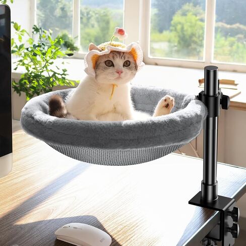 Cat Desk Bed,Cat Hammock for Home Office，360°Rotating & Adjustable Shelf,Supports 33 lbs,Removable Comfortable Soft Pet Nest Bed,Modern Unique Kitten Furniture Attachment for GameTables,Brown in Saudi Arabia