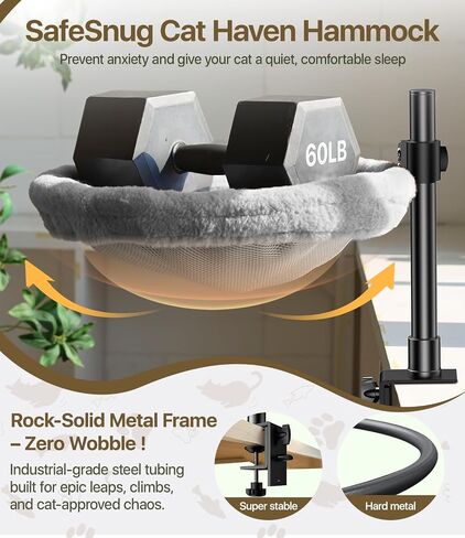 Cat Desk Bed,Cat Hammock for Home Office，360°Rotating & Adjustable Shelf,Supports 33 lbs,Removable Comfortable Soft Pet Nest Bed,Modern Unique Kitten Furniture Attachment for GameTables,Brown in Saudi Arabia