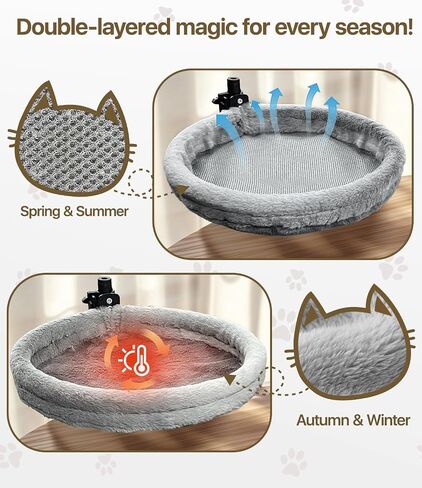 Cat Desk Bed,Cat Hammock for Home Office，360°Rotating & Adjustable Shelf,Supports 33 lbs,Removable Comfortable Soft Pet Nest Bed,Modern Unique Kitten Furniture Attachment for GameTables,Brown in Saudi Arabia