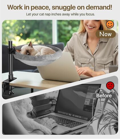 Cat Desk Bed,Cat Hammock for Home Office，360°Rotating & Adjustable Shelf,Supports 33 lbs,Removable Comfortable Soft Pet Nest Bed,Modern Unique Kitten Furniture Attachment for GameTables,Brown in Saudi Arabia