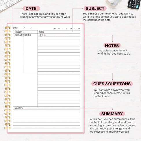 Cornell Notes Notebook, College Spiral Notebooks for Note Taking, Spiral Cornell Notebook, Subject College Ruled Notebook for Office/School/Teacher/Student（7x10"） in Saudi Arabia