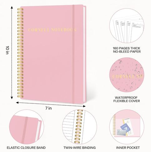 Cornell Notes Notebook, College Spiral Notebooks for Note Taking, Spiral Cornell Notebook, Subject College Ruled Notebook for Office/School/Teacher/Student（7x10"） in Saudi Arabia