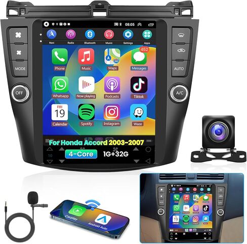 HiFi 2+64G for Honda Accord 2003 2004 2005 2006 2007 Android 13 ستيريو سيارة، Carplay لاسلكي Android Auto 9.7 بوصة شاشة لمس بلوتوث 5.0 مستقبل صوت السيارة GPS واي فاي كاميرا احتياطية FM/RDS SWC in Saudi Arabia