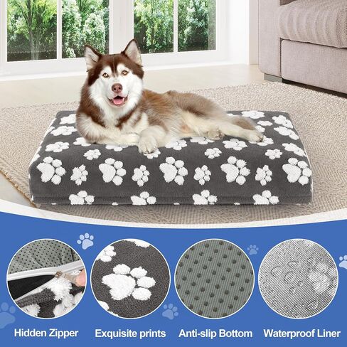 Dog Bed Covers,Waterproof Dog Bed Cover Pet Bed Cover with Lovely Dog Paw Print and Double-sided Usable Design Replacement Machine Washable Pet Hair Easy to Remove,for Dog/Cat, Cover Only in Kuwait