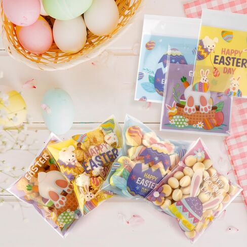 Valentines Treat Bags, 100 PCS Valentiens Cellophane Treat Bags, Valetines Candy Bags, Self Adhesive Plastic Valetine Gift Bags Cookie Bags Goodie Bags for Valentine's Day Holiday Party Favor Supplies in Kuwait