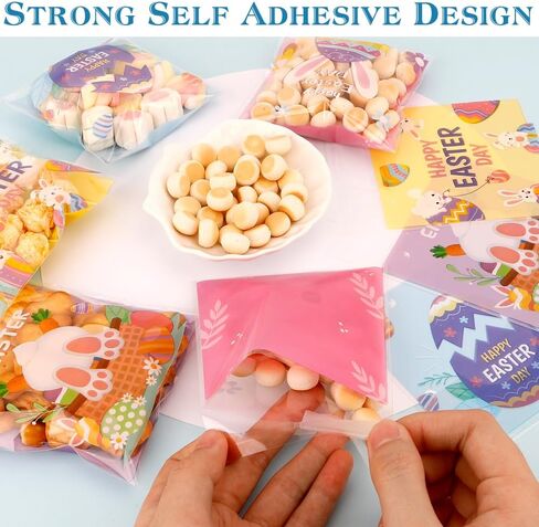 Valentines Treat Bags, 100 PCS Valentiens Cellophane Treat Bags, Valetines Candy Bags, Self Adhesive Plastic Valetine Gift Bags Cookie Bags Goodie Bags for Valentine's Day Holiday Party Favor Supplies in Kuwait