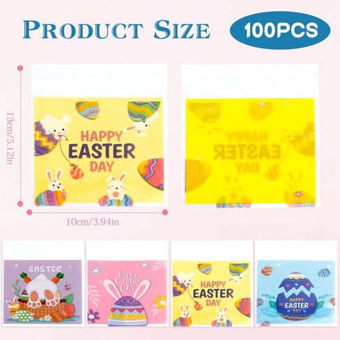 Valentines Treat Bags, 100 PCS Valentiens Cellophane Treat Bags, Valetines Candy Bags, Self Adhesive Plastic Valetine Gift Bags Cookie Bags Goodie Bags for Valentine's Day Holiday Party Favor Supplies in Kuwait