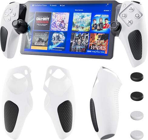 Silicone Non-Slip Grip Protective Case for PlayStation Portal, Soft Protection Skin Cover for PS Portal Remote Player, Anti Fingerprint Handle Shell for PS5 Portal, 4 Thumb Caps-White+Black in Kuwait