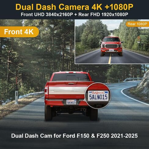 FITCAMX 4K DASH CAM مناسبة لفورد F150 و F250 2021-2024 Limited XLT XL Raptor Lariat Platinum King Ranch Tripor ، OEM Style ، UHD 2160P VIO in Kuwait