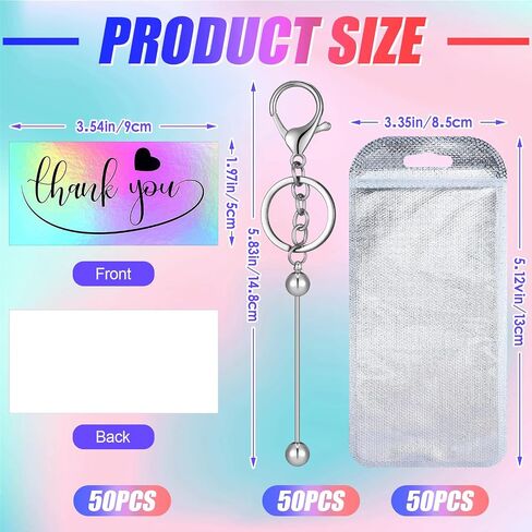 Sasylvia 10 Sets Beadable Keychain Kits Beaded Keychain Bars Resealable Pouch Bag Thank You Cards for DIY Crafts Jewelry Making in Saudi Arabia