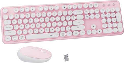 x UBOTIE Colorful Wireless Keyboard and Mouse Combo, Full-Sized Office Keyboard with Typewriter Flexible Keys, 2.4GHz Dropout-Free Connection, Optical Mouse for PC Laptop(Pink White) in Saudi Arabia