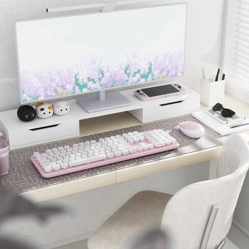 x UBOTIE Colorful Wireless Keyboard and Mouse Combo, Full-Sized Office Keyboard with Typewriter Flexible Keys, 2.4GHz Dropout-Free Connection, Optical Mouse for PC Laptop(Pink White) in Saudi Arabia