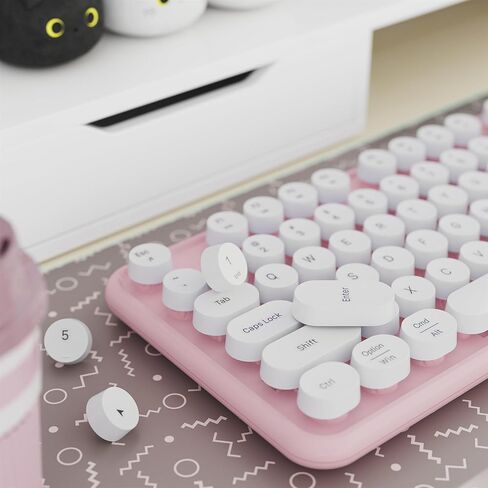x UBOTIE Colorful Wireless Keyboard and Mouse Combo, Full-Sized Office Keyboard with Typewriter Flexible Keys, 2.4GHz Dropout-Free Connection, Optical Mouse for PC Laptop(Pink White) in Saudi Arabia