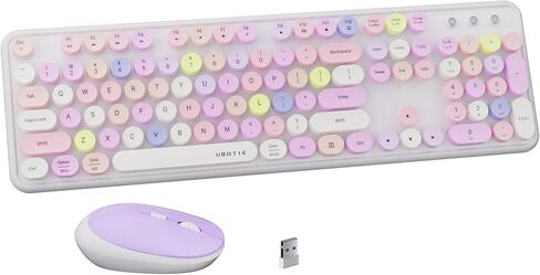 x UBOTIE Colorful Wireless Keyboard and Mouse Combo, Full-Sized Office Keyboard with Typewriter Flexible Keys, 2.4GHz Dropout-Free Connection, Optical Mouse for PC Laptop(Pink White) in Saudi Arabia