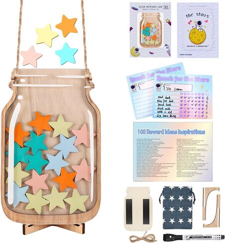 Magnetic Reward Jar, Star Reward Jar Set for Kids Potty Training Reward Jar System for Classroom, Magnetic Reward Jar for Classroom Board Behavior Management Home Reward Jar (White) in Saudi Arabia