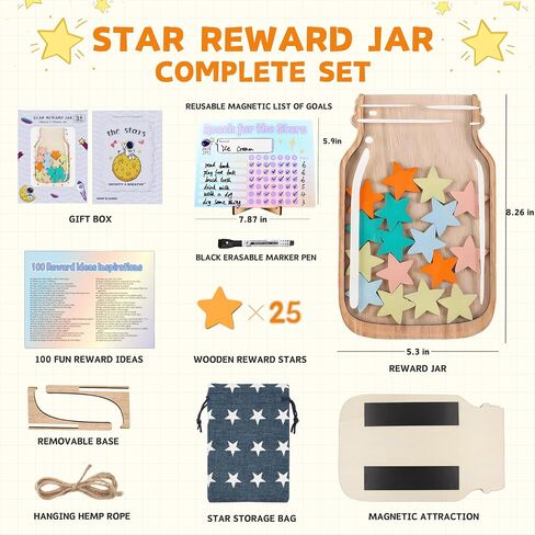 Magnetic Reward Jar, Star Reward Jar Set for Kids Potty Training Reward Jar System for Classroom, Magnetic Reward Jar for Classroom Board Behavior Management Home Reward Jar (White) in Saudi Arabia