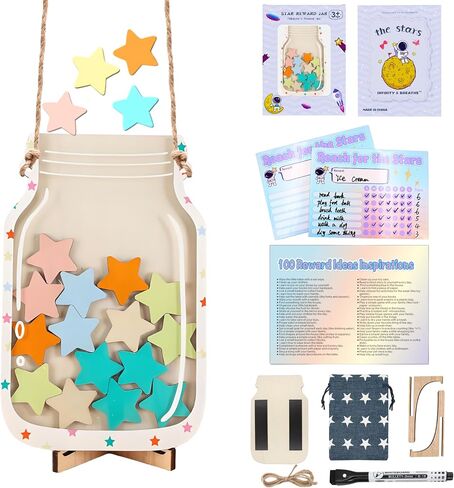 Magnetic Reward Jar, Star Reward Jar Set for Kids Potty Training Reward Jar System for Classroom, Magnetic Reward Jar for Classroom Board Behavior Management Home Reward Jar (White) in Saudi Arabia
