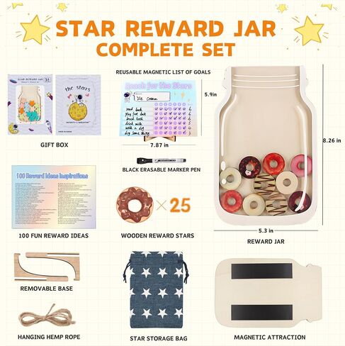 Magnetic Reward Jar, Star Reward Jar Set for Kids Potty Training Reward Jar System for Classroom, Magnetic Reward Jar for Classroom Board Behavior Management Home Reward Jar (White) in Saudi Arabia