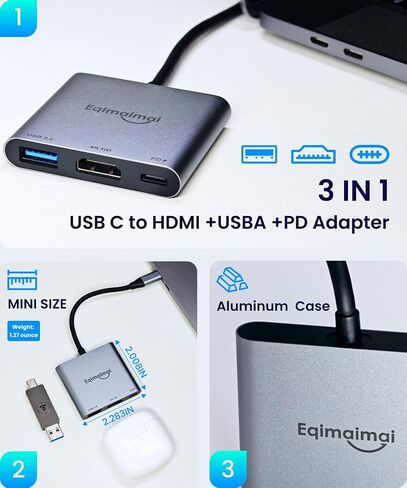 USB C إلى محول HDMI ، 4K@30 HDMI إلى USB C ، USBC إلى محول HDMI مع USB 3.0 ، شحن 100 واط PD ، محور متعدد المتوافق مع MacBook Pro و iPad Air و iPhone و Lap و TV و Switch والمزيد in Kuwait
