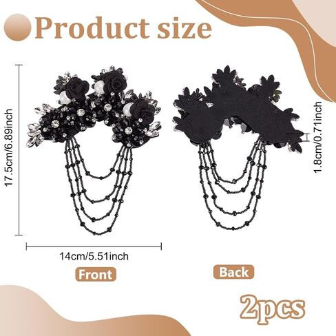 FINGERINSPIRE 2 Pcs White Crystal Fringe Shoulder Epaulette Rhinestones Appliques 6.8x5.5x0.7 inch Flower Fabric Colorful Rhinestones Applique Crystal Fringe Beads Sequins Patches Accessory in Saudi Arabia