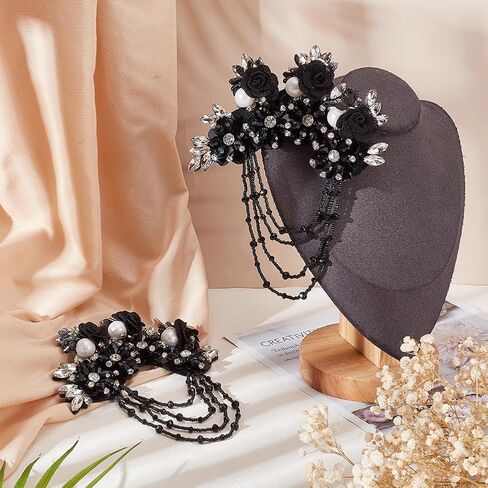 FINGERINSPIRE 2 Pcs White Crystal Fringe Shoulder Epaulette Rhinestones Appliques 6.8x5.5x0.7 inch Flower Fabric Colorful Rhinestones Applique Crystal Fringe Beads Sequins Patches Accessory in Saudi Arabia
