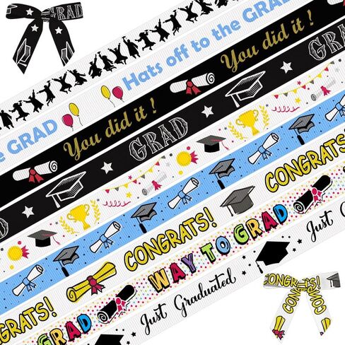 Hying 8 Rolls 2025 Graduation Ribbons for Wrapping Gifts, Congratulations Grosgrain Ribbons for Graduation Decoration DIY Party, 3/8"/ 2" X 24 Yards Class of 2025 White Black Ribbon for Graduation in Saudi Arabia