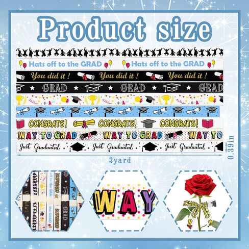 Hying 8 Rolls 2025 Graduation Ribbons for Wrapping Gifts, Congratulations Grosgrain Ribbons for Graduation Decoration DIY Party, 3/8"/ 2" X 24 Yards Class of 2025 White Black Ribbon for Graduation in Saudi Arabia