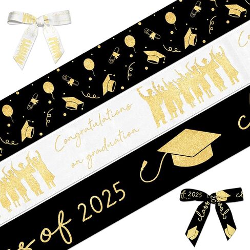 Hying 8 Rolls 2025 Graduation Ribbons for Wrapping Gifts, Congratulations Grosgrain Ribbons for Graduation Decoration DIY Party, 3/8"/ 2" X 24 Yards Class of 2025 White Black Ribbon for Graduation in Saudi Arabia
