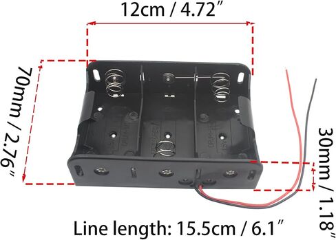 2 Pcs 3 Slot D Cell Battery Holder 4.5V D Size Battery Case Box with Wire in Kuwait