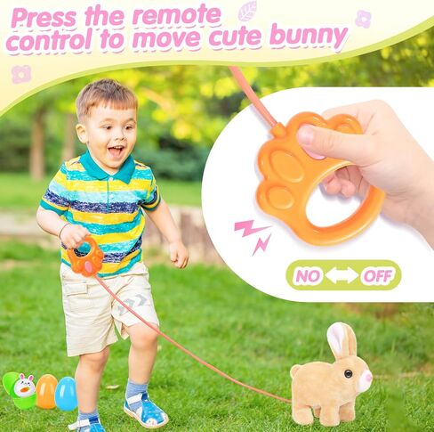Plush Bunny Easter Toys for Kids,Interactive Bunny with Sounds,Can Walk and Wag Tail with Remote Control Leash,Easter Eggs with Ring,Bracelet,Hairpin,Easter Birthday Gift for Toddlers in Saudi Arabia