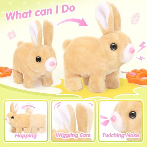 Plush Bunny Easter Toys for Kids,Interactive Bunny with Sounds,Can Walk and Wag Tail with Remote Control Leash,Easter Eggs with Ring,Bracelet,Hairpin,Easter Birthday Gift for Toddlers in Saudi Arabia