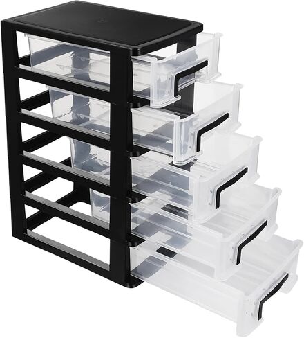 Plastic Drawer Storage, STOBAZA 5-Drawer Storage Unit, Desktop and Countertop Storage Organizer System for Home, Office Bathroom or Dorm, White/Clear in Saudi Arabia