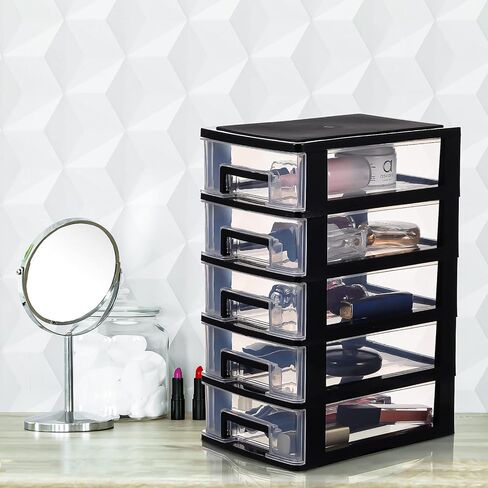 Plastic Drawer Storage, STOBAZA 5-Drawer Storage Unit, Desktop and Countertop Storage Organizer System for Home, Office Bathroom or Dorm, White/Clear in Saudi Arabia