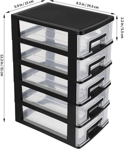 Plastic Drawer Storage, STOBAZA 5-Drawer Storage Unit, Desktop and Countertop Storage Organizer System for Home, Office Bathroom or Dorm, White/Clear in Saudi Arabia