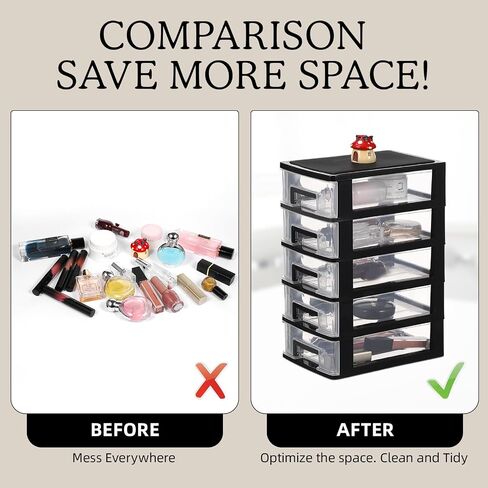 Plastic Drawer Storage, STOBAZA 5-Drawer Storage Unit, Desktop and Countertop Storage Organizer System for Home, Office Bathroom or Dorm, White/Clear in Saudi Arabia