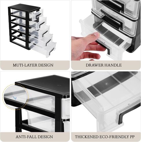 Plastic Drawer Storage, STOBAZA 5-Drawer Storage Unit, Desktop and Countertop Storage Organizer System for Home, Office Bathroom or Dorm, White/Clear in Saudi Arabia