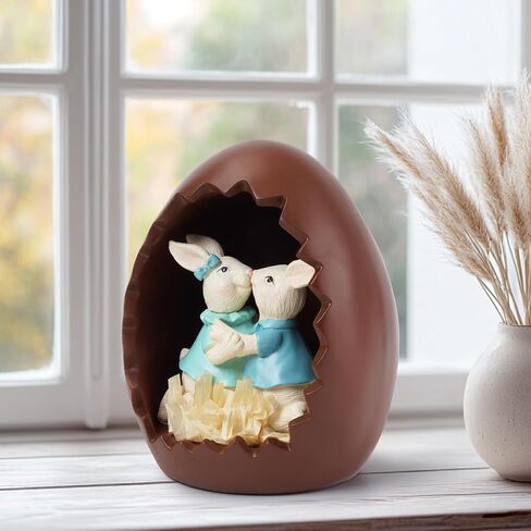 Homemory Bunny Decor Rabbits in an Easter Chocolate Egg, Easter Statue Figurines for Spring Tabletop Decor Decorations Indoor (Standing) in Saudi Arabia