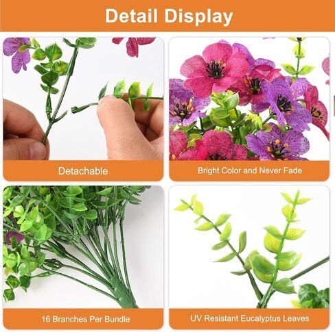 Artificial Hanging Flowers for Outdoors, 2 Pcs Fake Hanging Plant Spring Summer Decor, UV Resistant No Fade Faux Flower for Front Door Porch Planter Patio Yard Garden(Double Purple) in Saudi Arabia