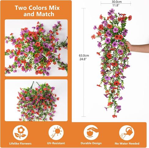 Artificial Hanging Flowers for Outdoors, 2 Pcs Fake Hanging Plant Spring Summer Decor, UV Resistant No Fade Faux Flower for Front Door Porch Planter Patio Yard Garden(Double Purple) in Saudi Arabia