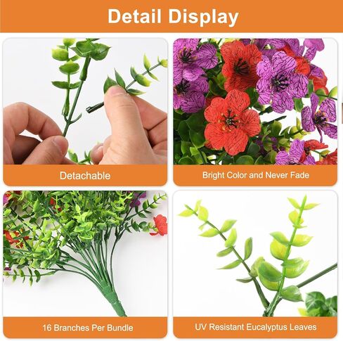 Artificial Hanging Flowers for Outdoors, 2 Pcs Fake Hanging Plant Spring Summer Decor, UV Resistant No Fade Faux Flower for Front Door Porch Planter Patio Yard Garden(Double Purple) in Saudi Arabia