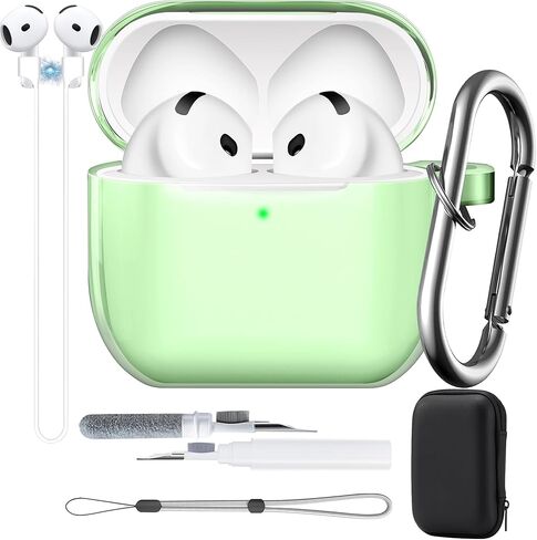 حافظة شفافة لغطاء الجيل الرابع من AirPods مع سلك مغناطيسي مضاد للفقد، طقم تنظيف، حزام معصم قابل للتعديل وسلسلة مفاتيح، صندوق حمل مصنوع من مادة TPU الناعمة لأجهزة Airpods 4 ملحقات واقية مضادة للصدمات in Kuwait