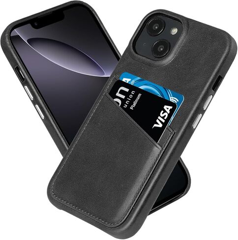 Luckycoin Genuine Weather Wallet Phone Case for iPhone 14 Plus ، محفظة الهاتف مع حامل بطاقة ائتمان 2 ، متوافق مع iPhone 14 Plus ، زر الواقي المعدني الواقي تان in Kuwait