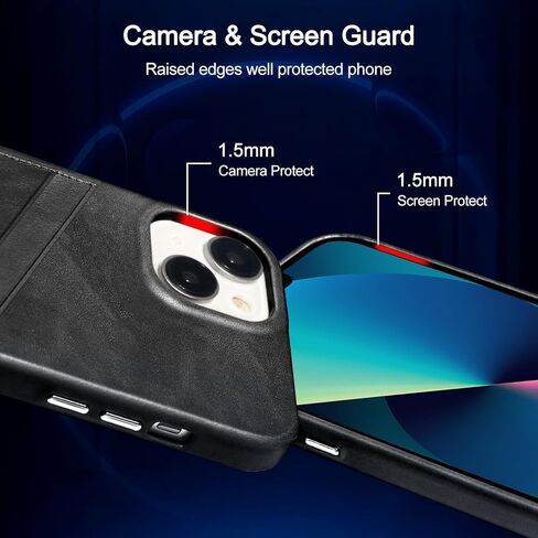 Luckycoin Genuine Weather Wallet Phone Case for iPhone 14 Plus ، محفظة الهاتف مع حامل بطاقة ائتمان 2 ، متوافق مع iPhone 14 Plus ، زر الواقي المعدني الواقي تان in Kuwait