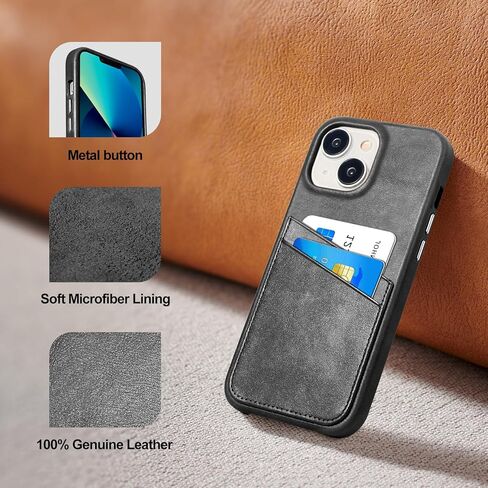 Luckycoin Genuine Weather Wallet Phone Case for iPhone 14 Plus ، محفظة الهاتف مع حامل بطاقة ائتمان 2 ، متوافق مع iPhone 14 Plus ، زر الواقي المعدني الواقي تان in Kuwait